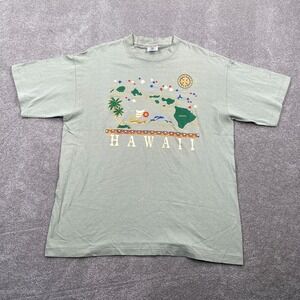 Vintage Hawaii 90s Map Islands Graphic T-Shirt Adult Size XL Single Stitch Green